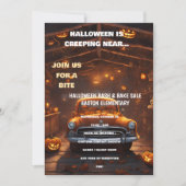 Halloween Bash Uitnodiging met Oranje Auto (Voorkant)