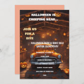 Halloween Bash Uitnodiging met Oranje Auto (Voorkant / Achterkant)