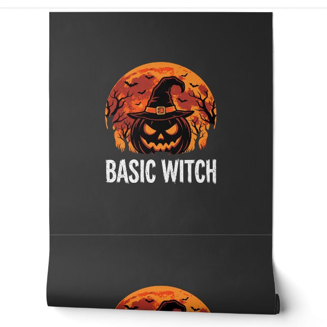 Halloween Basis Heks Pompoen Maan Grafisch Behang (Afrollen)