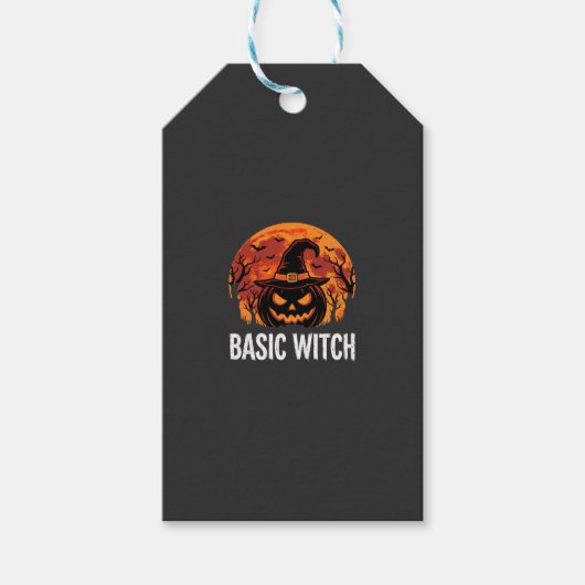 Halloween Basis Heks Pompoen Maan Grafisch Cadeaulabel (Voorkant)