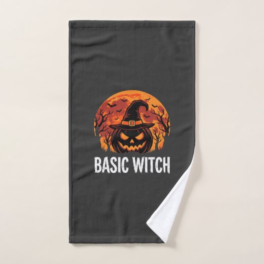 Halloween Basis Heks Pompoen Maan Grafisch Handdoek (Handdoek)