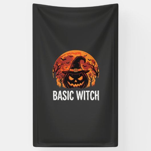 Halloween Basis Heks Pompoen Maan Grafisch Spandoek (Verticaal)