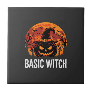 Halloween Basis Heks Pompoen Maan Grafisch Tegeltje