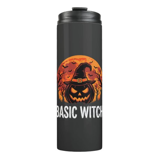Halloween Basis Heks Pompoen Maan Grafisch Thermosbeker (Voorkant)
