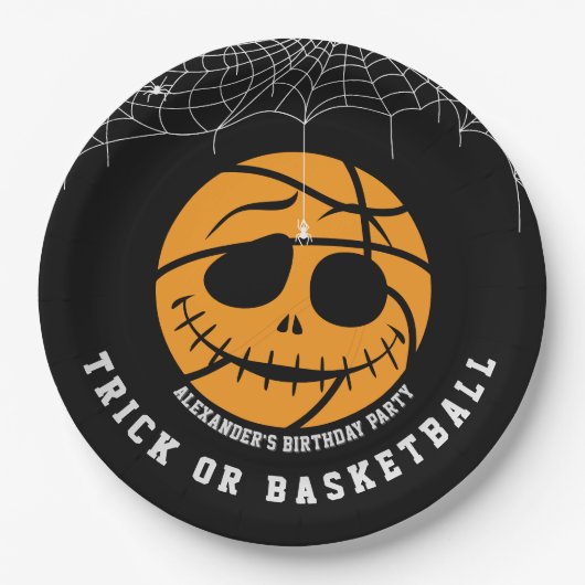 Halloween Basket Ball Trick of Basketbal Verjaarda Papieren Bordje (Voorkant)