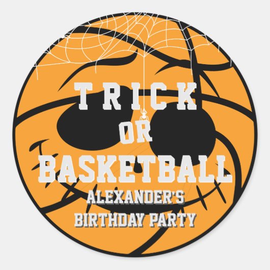 Halloween Basket Ball Trick of Basketbal Verjaarda Ronde Sticker (Voorkant)