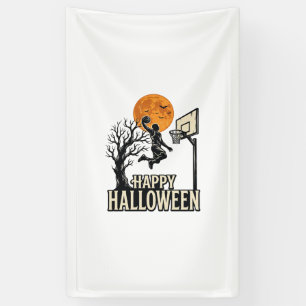 Halloween Basketbal Gelukkig Halloween Vintage Spo Spandoek