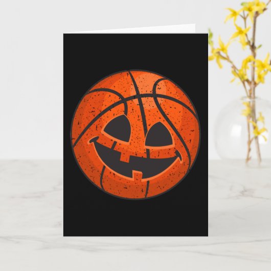 Halloween Basketbal Pompoen Kaart (Gele Bloem)