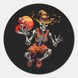 Halloween Basketbal Skelet Dunking Jack O Lante Ronde Sticker