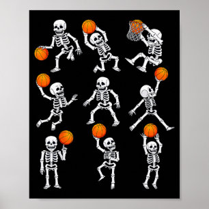 Halloween Basketbal Skeletten Dunking Dribbel Jong Poster
