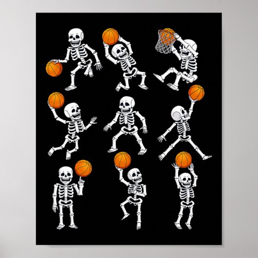 Halloween Basketbal Skeletten Dunking Dribble Boy Poster (Voorkant)