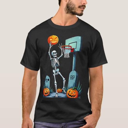 Halloween Basketball Skeleton Pumpkin T-shirt (Voorkant)