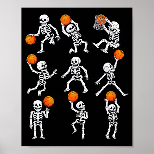 Halloween Basketball Skeletons Dunking Dribble Boy Poster (Voorkant)