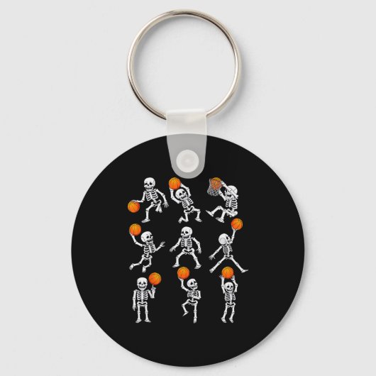 Halloween Basketball Skeletons Dunking Dribble Boy Sleutelhanger (Voorkant)