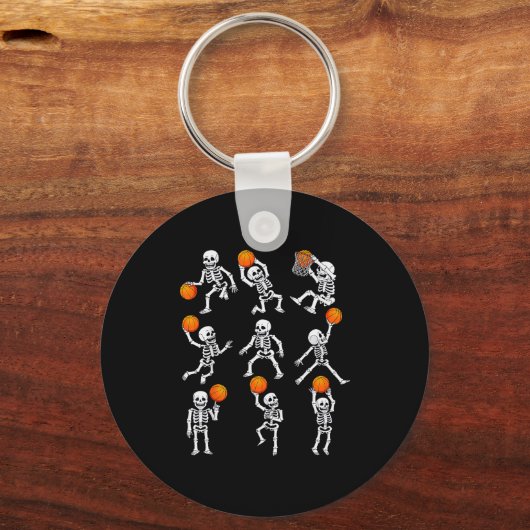 Halloween Basketball Skeletons Dunking Dribble Boy Sleutelhanger (Voorkant)