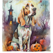 Halloween Basset Hond with Pumpkins Scary Douchegordijn (Voorkant)