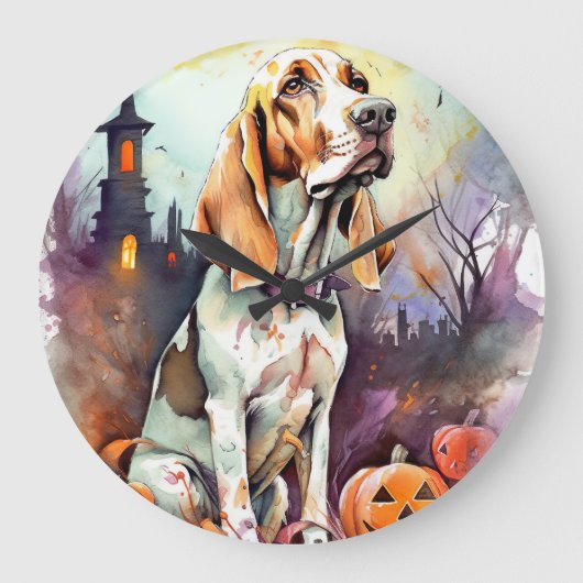 Halloween Basset Hond with Pumpkins Scary Grote Klok (Voorkant)
