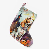 Halloween Basset Hond with Pumpkins Scary Kleine Kerstsok (Voorkant (Hangend))