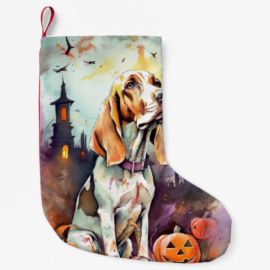 Halloween Basset Hond with Pumpkins Scary Kleine Kerstsok (Voorkant)