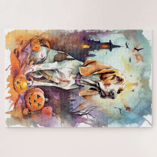 Halloween Basset Hond with Pumpkins Scary Legpuzzel (Horizontaal)