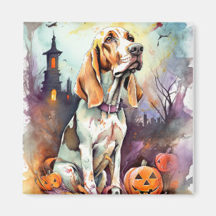 Halloween Basset Hond with Pumpkins Scary Magneet