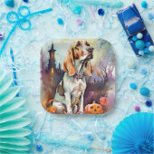 Halloween Basset Hond with Pumpkins Scary Papieren Bordje (Feest)