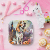 Halloween Basset Hond with Pumpkins Scary Papieren Bordje (Feest)