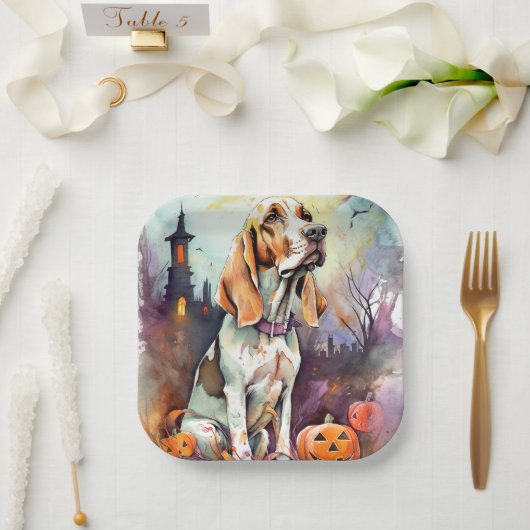 Halloween Basset Hond with Pumpkins Scary Papieren Bordje (Huwelijk)