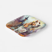 Halloween Basset Hond with Pumpkins Scary Papieren Bordje (Gebogen)