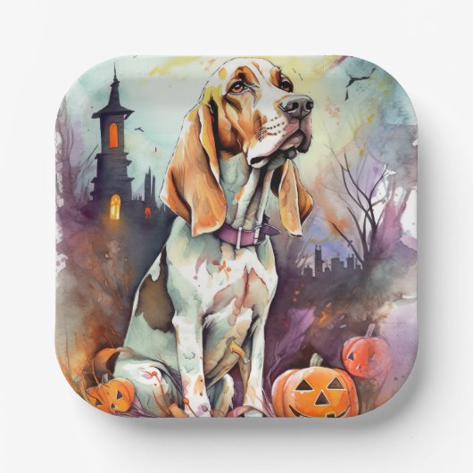 Halloween Basset Hond with Pumpkins Scary Papieren Bordje (Voorkant)