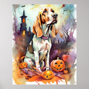 Halloween Basset Hond with Pumpkins Scary Poster