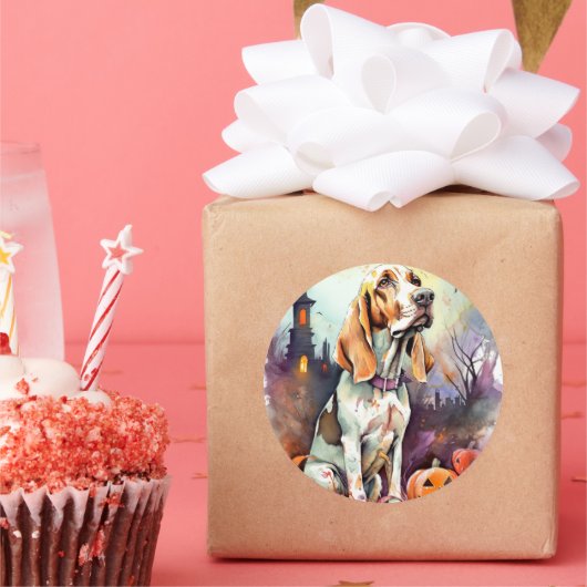 Halloween Basset Hond with Pumpkins Scary Ronde Sticker (Feest)