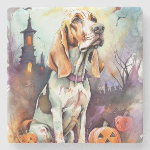 Halloween Basset Hond with Pumpkins Scary Stenen Onderzetter