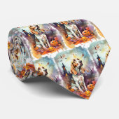 Halloween Basset Hond with Pumpkins Scary Stropdas (Opgerold)