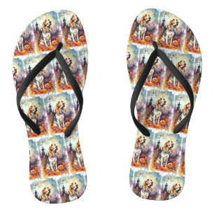 Halloween Basset Hond with Pumpkins Scary Teenslippers