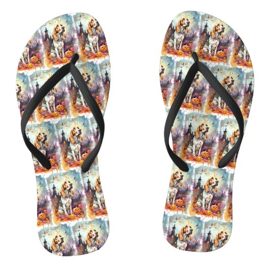 Halloween Basset Hond with Pumpkins Scary Teenslippers (Voetbed)