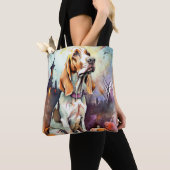 Halloween Basset Hond with Pumpkins Scary Tote Bag (Dichtbij)