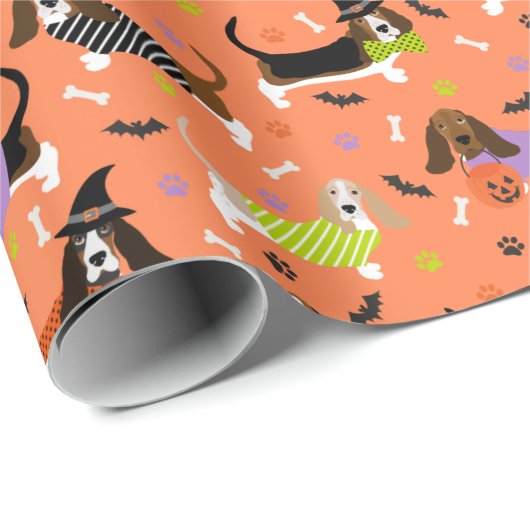 Halloween Basset Hound Cadeaupapier (Rol Hoek)