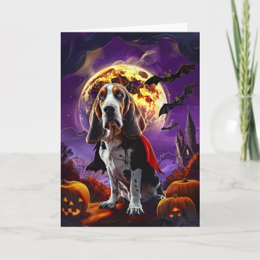 Halloween Basset Hound Dog Pumpkins eng Kaart (Voorkant)
