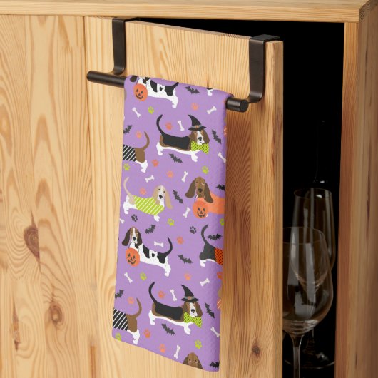 Halloween Basset Hound Kitchen Towel Theedoek (Derde Gevouwen)