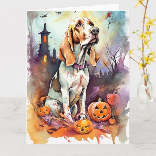 Halloween Basset Hound met pompoenen eng Kaart (Gele Bloem)