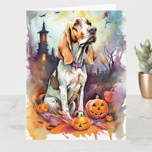 Halloween Basset Hound met pompoenen eng  Kaart (Kleine Plant)