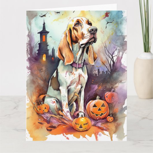 Halloween Basset Hound met pompoenen eng  Kaart (Voorkant)