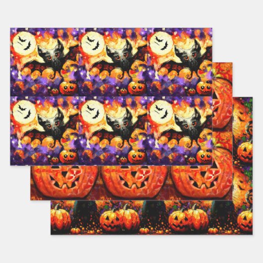 Halloween Bat Black Cat Jack-o-Lantern Decoupage Inpakpapier Vel (Set)