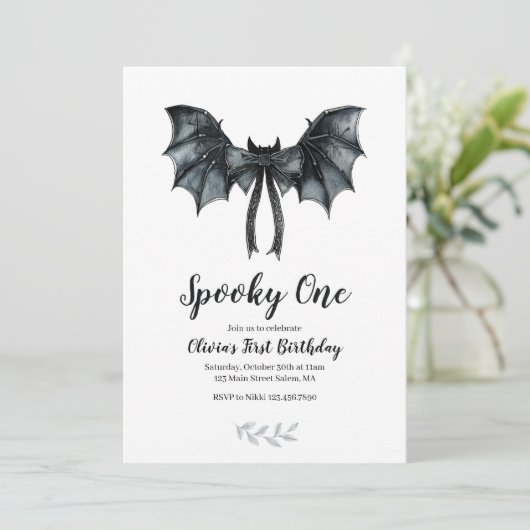 Halloween Bat Bow Spooky One 1st Birthday Kaart (Staand voorkant)