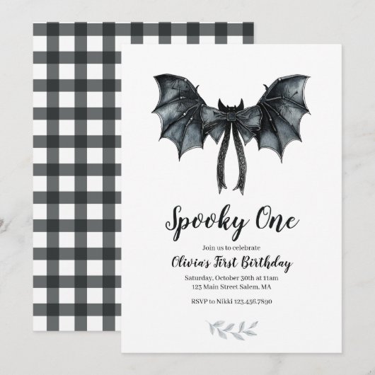 Halloween Bat Bow Spooky One 1st Birthday Kaart (Voorkant / Achterkant)