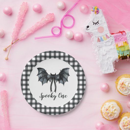 Halloween Bat Bow Spooky One 1st Birthday Papieren Bordje (Feest)