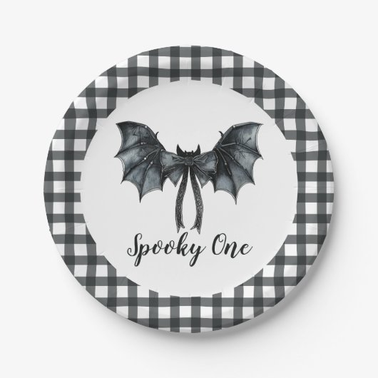Halloween Bat Bow Spooky One 1st Birthday Papieren Bordje (Voorkant)