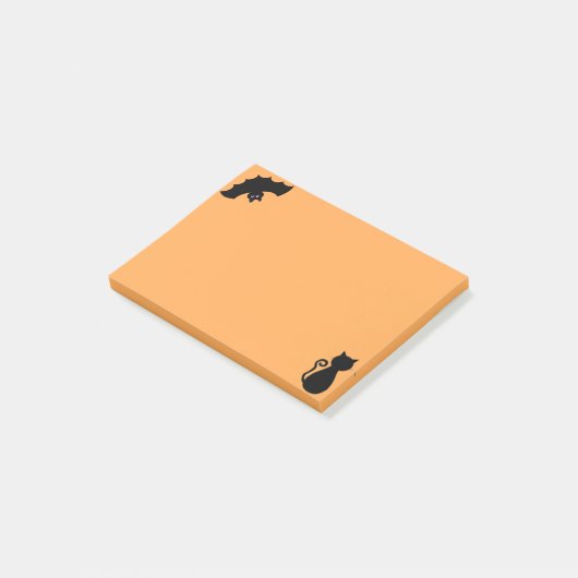 Halloween bat en zwarte kat op sinaasappel post-it® notes (Schuin)