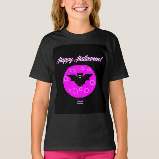 Halloween Bat Girls Black Basic T Shirt (Voorkant)
